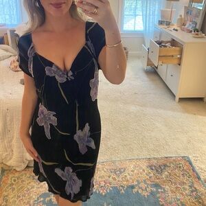 Adrianna Papell Black and Purple Floral Midi Dress